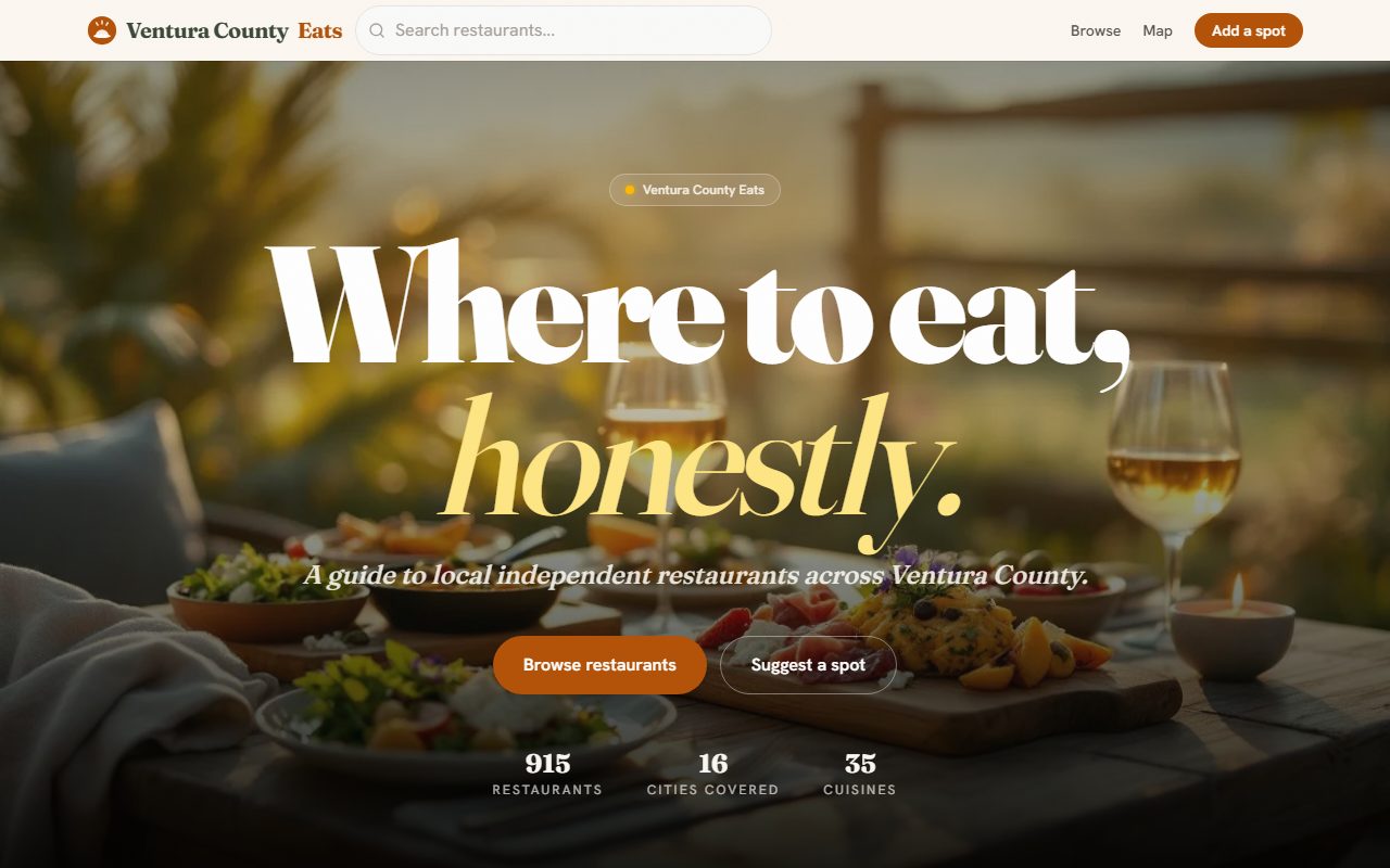 Ventura County Eats — restaurant guide homepage